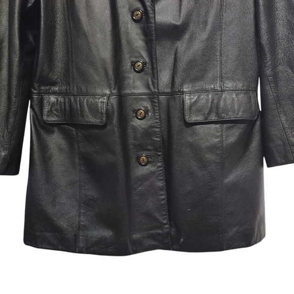 Newport News Black Button Front Genuine Leather Jacket Coat Women's Size Large L - Picture 7 of 11